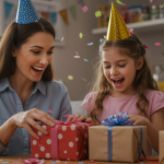 happy mother opening her best gifts for 8 year old girl